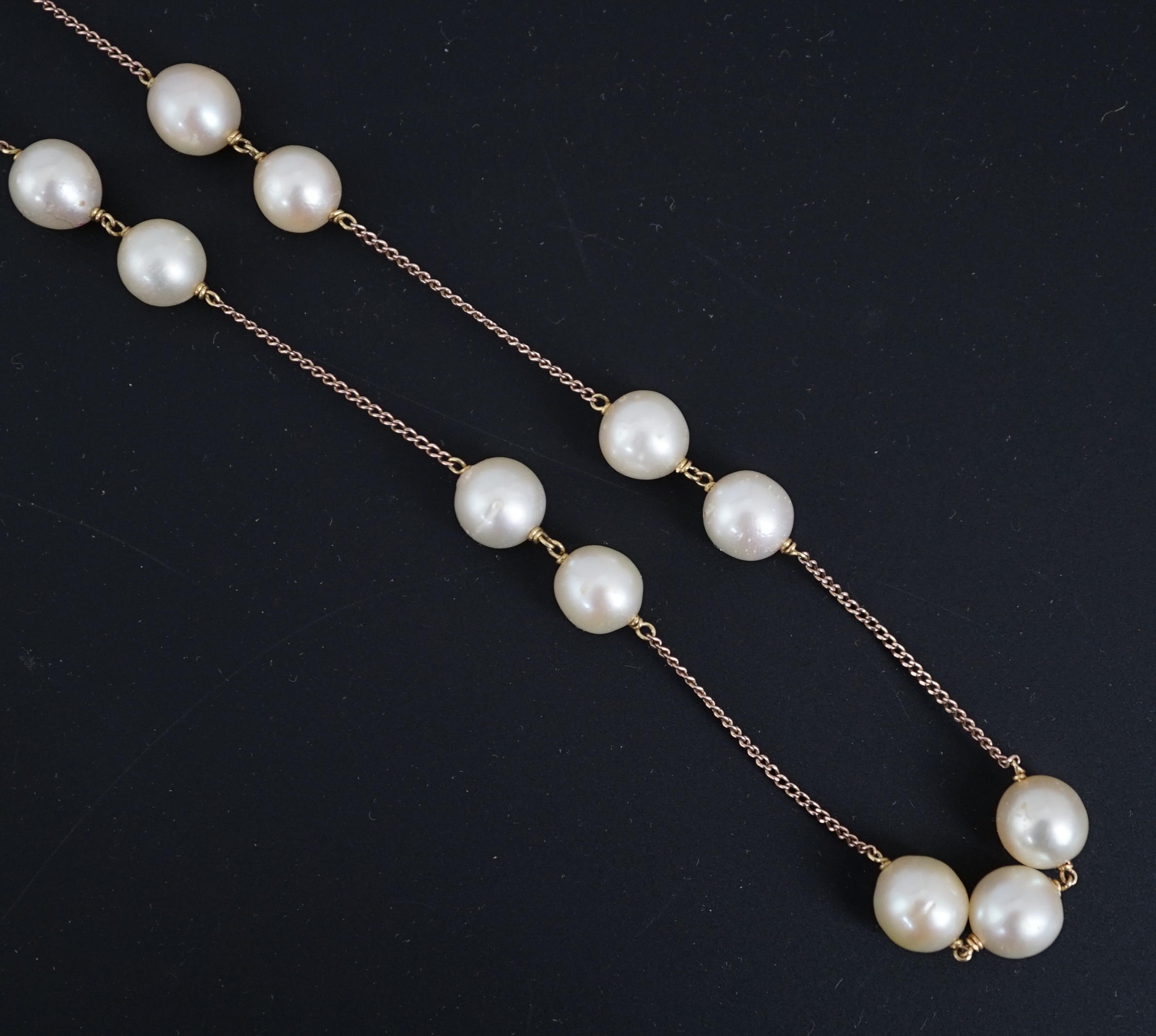 A modern Italian single strand cultured pearl and chain link necklace, with 10kt clasp